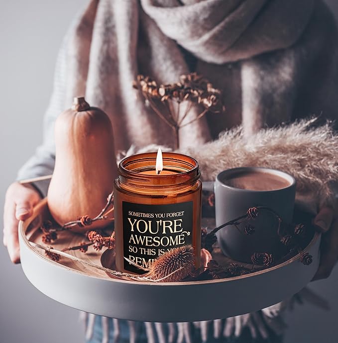 Inspirational Gift Candles for Women Men - Birthday, Appreciation, Thank You, Relaxing Gift for Her Friend Coworker Sister Son - You're Awesome Natural Soy Mahogany Teakwood Candle for Home