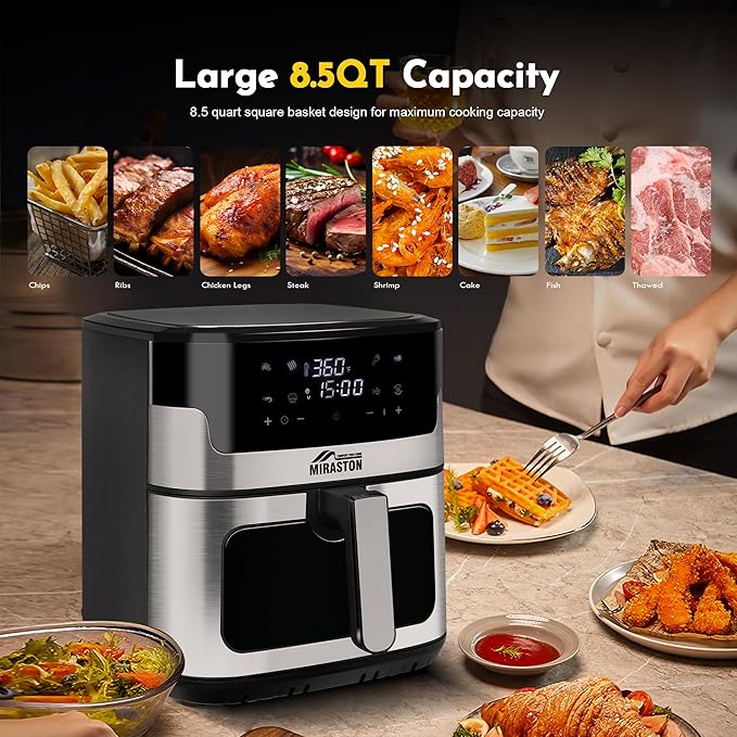 8.5QT Air Fryer, Family Size Digital Air Fryers, Nonstick Square Basket, Smart Touchscreen with 8-Preset, Air Frying, Reheat Leftovers, Party Food, Fast Cooking, Dishwasher-Safe, for Kitchen