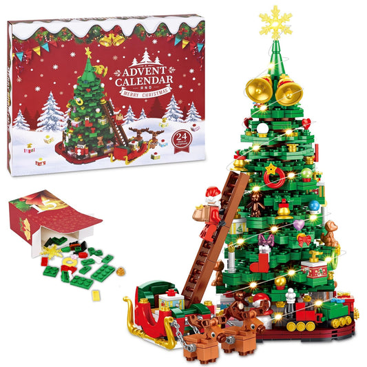 Siyaluens Advent Calendar 2025 - Christmas Tree Building Block Set, 1011 Pieces Christmas Santa Claus Moose Toy Decorations Building Kits for Adults Teen Girls Boys Countdown Calendar Gifts