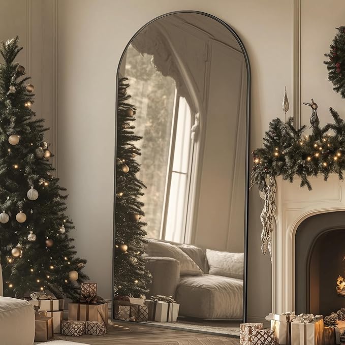 Full Length Mirror, 71"x28" Oversized Arched Mirror Large Standing Mirrors, Tall Mirrors Body Floor Mirror Hanging Mirrors for Bedroom Living Room Aluminum Frame, Black