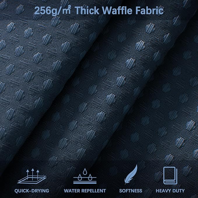 Blue Shower Curtain 256GSM Waffle Shower Curtain Heavy Duty for Bathroom, Water Repellent Weighted Hotel Quality Polyester Bath Curtain Set with 12 Metal Hooks, 72Wx72H Navy
