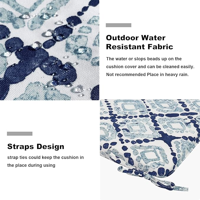 Set of 4 Outdoor Square Chair Cushions 18.5"x16"x2" for Patio, Water Resistant Patio Dining Seat Pads Replacement for Kitchen Garden and Outdoor Furniture Decoration - Boho Geometry Blue