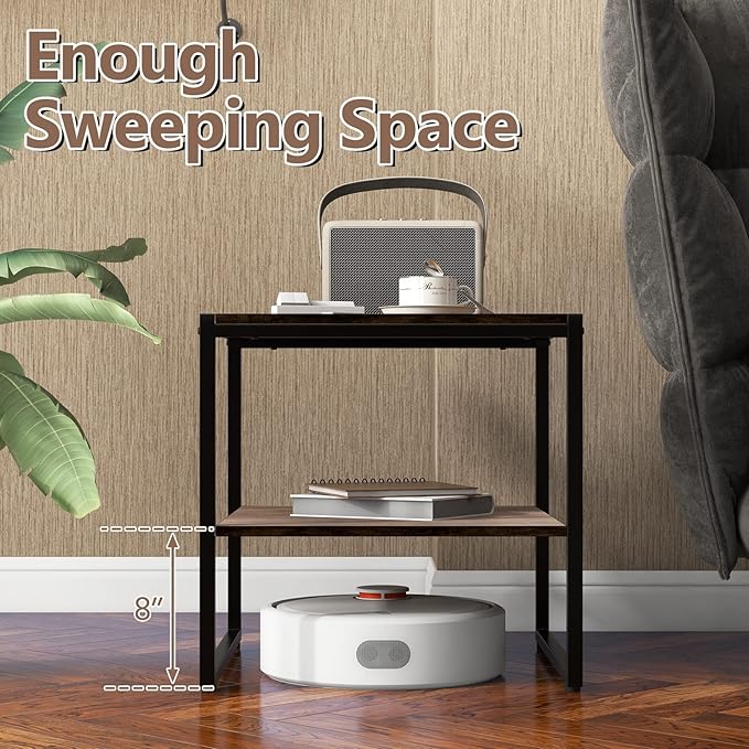 GOFLAME Square End Table Set of 2, 2-Tier Sofa Side Table with Open Shelf, Metal Frame, Industrial Tea Table, Compact Nightstand for Small Space, Bedside Table for Living Room, Bedroom, Rustic Brown