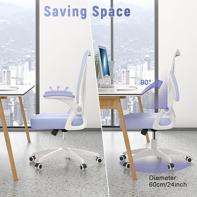 naspaluro Ergonomic Office Chair, Mid Back Desk Chair with Adjustable Height, Flip-Up Arms and Lumbar Support, Breathable Mesh Swivel Computer Chair for Home Study Working/Light Purple