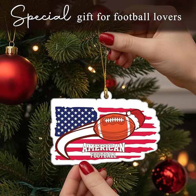 American Flag Football Christmas Ornaments 2025 - Acrylic Football Ornaments for Christmas Tree - US Flag Sports Themed Hanging Decor for Friends, Sport Player, Coaches, Teammates, Fans, Enthusiasts