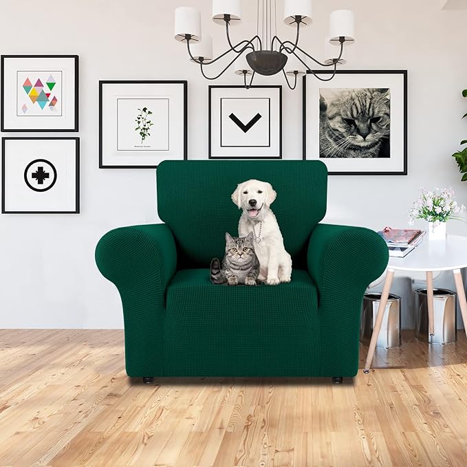 LURKA Stretch Chair Sofa Slipcovers 1 Piece Couch Covers for Sofa Furniture Protector Full Sofa Covers with Elastic Bottom for Kids and Dog (Dark Green, Small)