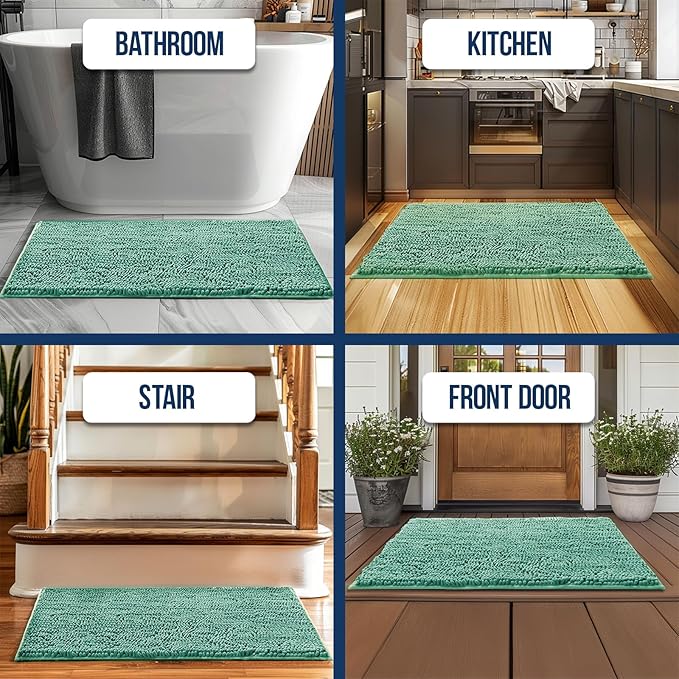 Muddy Mat Chenille Bathroom Rugs Quick Dry Microfiber Mats Non Slip Washable, Extra Thick, Soft and Highly Absorbent Bath Mats for Bathroom, Kitchen, and Shower Floor - Seafoam Green XL 59"X35"