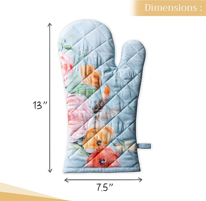Maison d' Hermine Oven Gloves 100% Cotton Oven Mitt 7" x 13" with Loop Heat Resistant, BBQ, Cooking Gloves, Baking, Grilling, Kitchen, Handling Hot Pans Spring/Summer (Pack of 1, Ibiza)