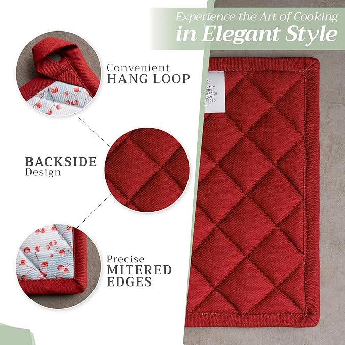 Maison d' Hermine Pot Holders Set 100% Cotton Heat Resistant Potholders 8" x 8" Hot Pads with Loop for Thanksgiving Christmas Decorations BBQ Baking Handling Hot Pans (Pack of 2, Fairy Tale Forest)