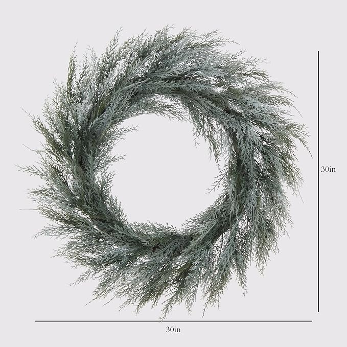 CG Hunter Holiday Collection Flocked Cedar Wreath, Premium Artificial Indoor and Outdoor Large 30" Flocked Cedar Christmas Wreath, Christmas Decorations and Holiday Greenery