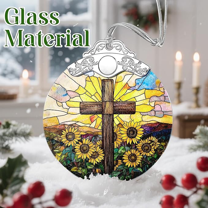 Sunflower and Cross Ornament, Christian Christmas Ornament, Religious Christmas Decor, Christian Home Decor, Gifts for Christians, Religious Gifts, Baptism Gift, Easter & Xmas Gift