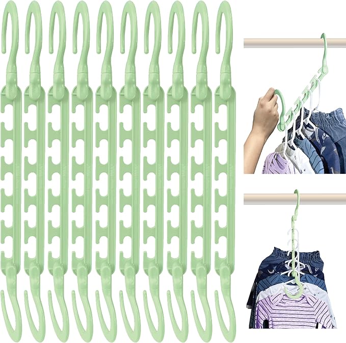 Wonder Hanger Max 10-Pack Space Saving Hangers, Reinforced Hooks Swivels 360°, Cascading Hanger, Teens, College Dorms, Kids & Closet Organizer, Assembled – Pastel Green