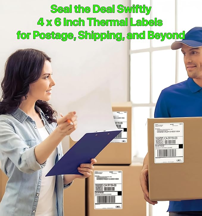 Fanfold [4 x 6 inch] x [6000 Labels] Thermal Stack Direct White Strong Adhesive Perforated Postage Shipping Printer Compatible with Zebra SNBC Epson Rollo (6000 Labels, Fanfold)