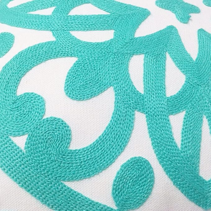 Alysheer Embroidered Decorative Throw Pillow Cover 18" x 18", Classic Modern Stylish Mandala Turquoise Embroidery Patterned Cotton Aqua Green Cushion Case for Sofa Couch Bed Living Room Decor