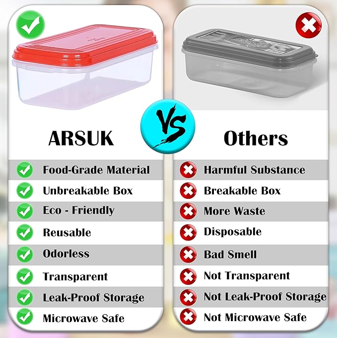ARSUK Small Food Containers with Lids 8oz/250ml (8 Pack) - Mini Plastic Storage Containers for Snacks, Meal Prep and Lunch - Reusable, Leakproof, Airtight - Microwave and Freezer Safe