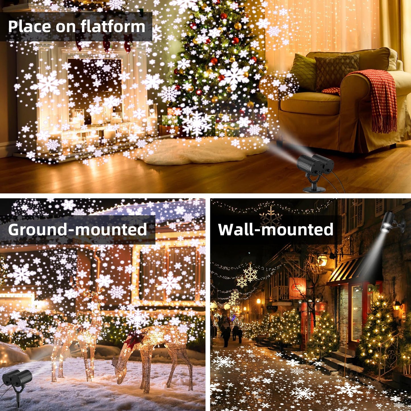 afzdby Christmas Snowflake Projector Lights Outdoor,Timer Setting Double Head Snowfall Led Lights Waterproof,Landscape Decorative Lighting Projection Lamp for Xmas Holiday Wedding Indoor Garden Patio