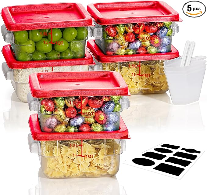 2QT NSF Food Storage Containers: 6 PCS [Food Grade][Hot&Cold Resistant] Commercial Clear Square Food Storage Containers with Scales Handles for Home Restaurant Kitchen Proof Dough(BPA FREE)