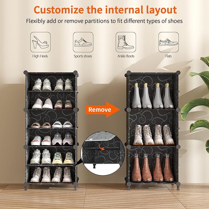 AWTATOS Shoe Rack, 8 Tier Shoe Storage Cabinet with Door, 32 Pair Shoe Organizer Shelves for Closet Hallway Bedroom Entryway, Black