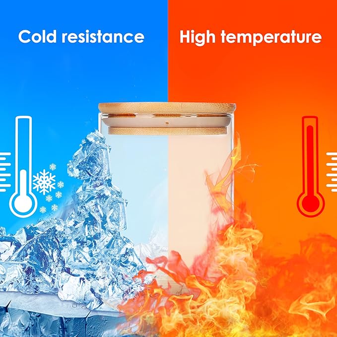 Glass Food Storage Containers Jars with Airtight Bamboo Lid 16 oz 9 pcs, 490 ml Pantry Organization Jar, Glass Terrarium with Lid, Spice, Flour and Sugar Container, Canister Set for Kitchen Counter