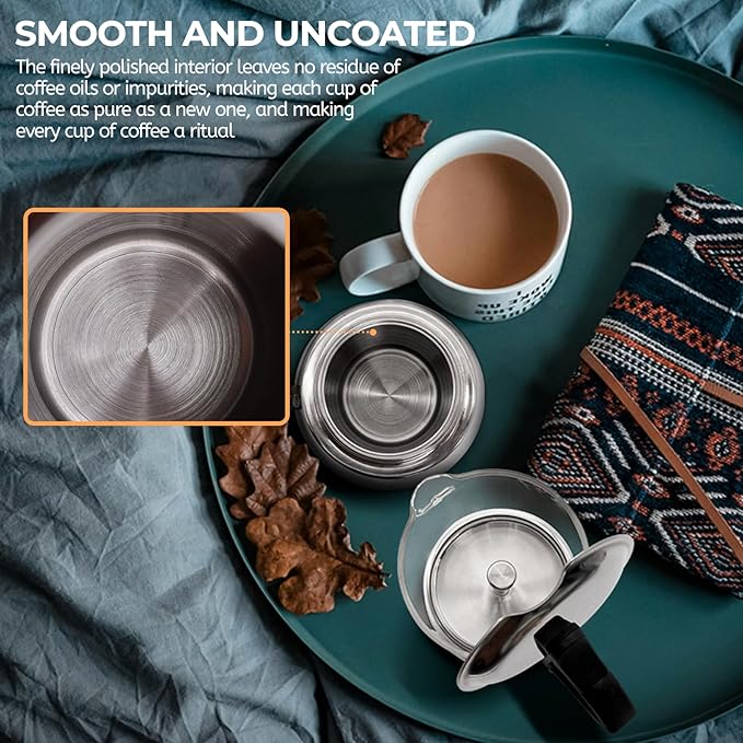 Clear Glass Moka Pot 6 Cup 350ml Stainless Steel Coffee Maker Uncoated Stovetop Espresso Percolator Coffeemaker Italian Classic Style Brewing Greca Cafe Mocha Machine for Cafeteras Camping Travel Home