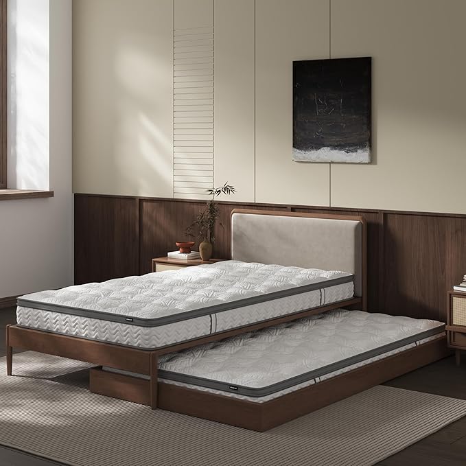 8 Inch Twin Mattress, Foam & Bonnell Springs Hybrid Mattresses, Fiberglass Free - No Odor - 365 Night Trial