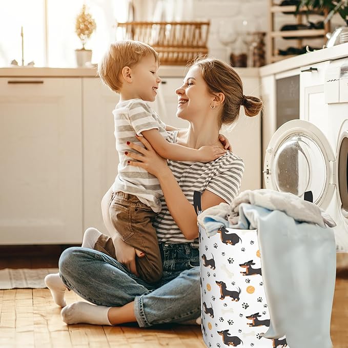 Dachshund Dog Paws Laundry Basket,Waterproof Foldable Laundry Hamper,Dirty Clothes Laundry Basket, Linen Bin Storage Organizer for Toy Collection 16" x 20"