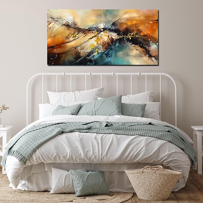 Large Wall Paintings for Living Room - Yellow Pictures Wall Decor - Abstract Wall Art for Office Ready to Hang Size 29" x 59"