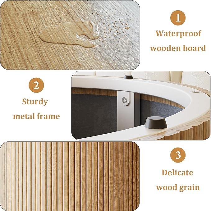 Round Coffee Table with Metal Frame, 35" Coffee Tables for Living Room, Circle Wood Accent Center Table for Apartment, Oak