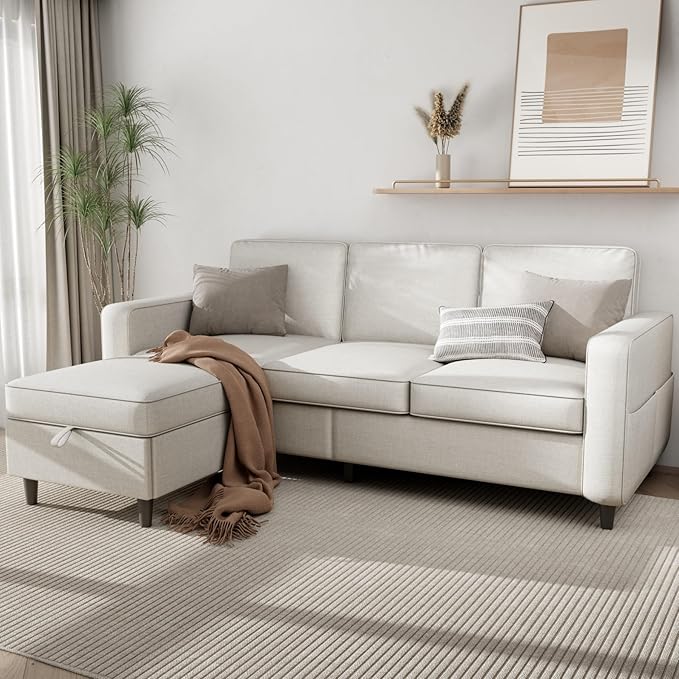 Sectional Sofa Couches for Living Room - L Shaped Cloud Couch-Comfy L Shape Modular Sofa,with Storage Chaise-Washable Covers-Suitable for Living Rooms,Apartments,Rooms and Offices-Beige
