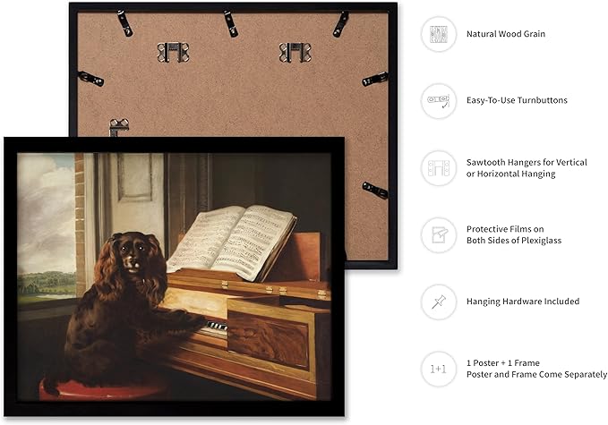 Poster Master Vintage Portrait of an Extraordinary Musical Dog Poster - Retro Dog Print - Puppy Art - Music Art - Piano Art - Animal Lover Art - Living Room or Office Decor, 16x20 Black Framed