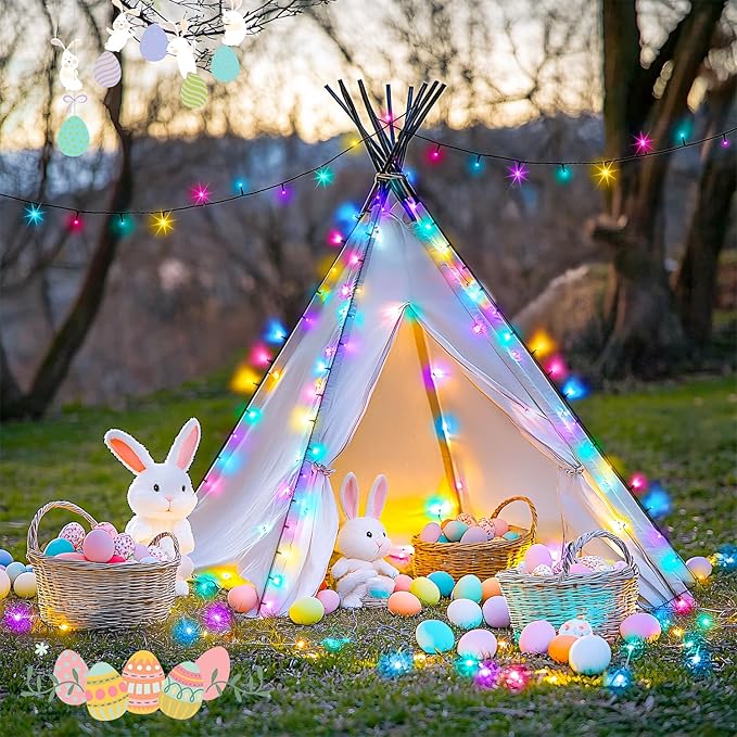 JMEXSUSS 400 LED Easter Lights Plug in, 132ft Multicolor Easter Lights String with Remote, Colorful String Lights for Bedroom Tree Room Party Easter Decorations