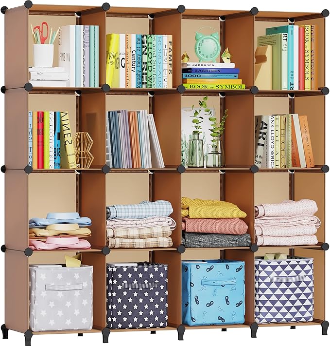 HOMIDEC Cube Storage Organizer 16-Cube Storage Shelf, Closet Organizer for Garment Racks, Closet Organizers and Storage with Metal Hammer, Bookshelf for Kids, (48.4 L x 12.2 W x 48.4 H Inches)