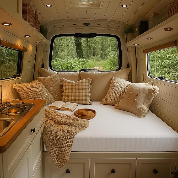 EGO White 8 Inch Short Queen Memory Foam RV Mattress, Cooling Gel Green Tea Mattress for RVs, Campers & Trailers, Bed in a Box, CertiPUR-US Certified, 60"×75", Medium Firm