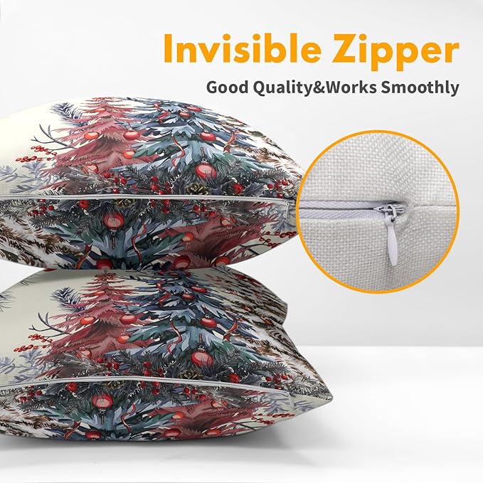 Kawani Christmas Pillow Covers 24x24 Inch Red Christmas Trees Decorative Throw Pillow Covers Set of 2 Winter Xmas Holiday Pillowcases Cushion Covers for Couch Indoor Outdoor Home Decor