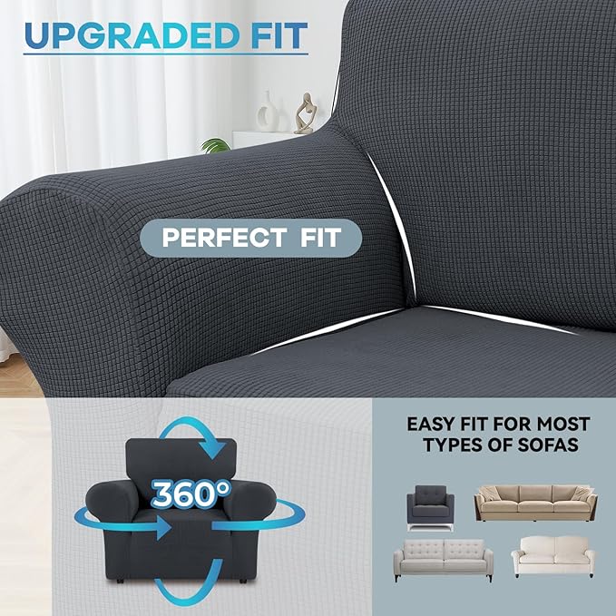 LURKA Stretch Chair Sofa Slipcovers 1 Piece Couch Covers for Sofa Furniture Protector Full Sofa Covers with Elastic Bottom for Kids and Dog (Small, Dark Grey)
