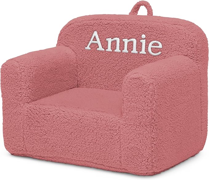 Delta Children Personalized Sherpa Cozee Chair - Customize with Name – Foam Kids Chair for Ages 18 Months and Up, Rose