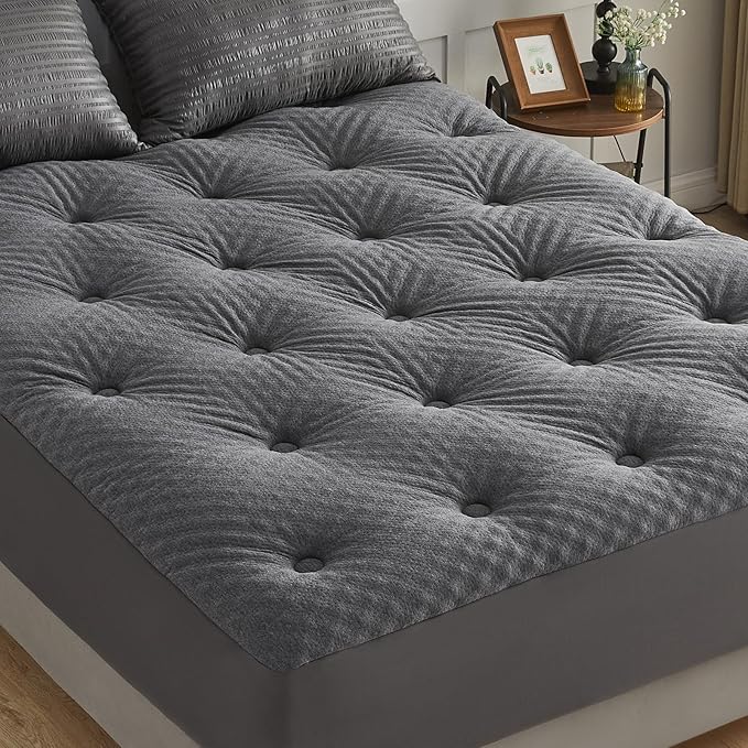 QUIETSEA Reversible Twin XL Mattress Topper Egg Crate Memory Foam Mattress Topper, Bamboo Viscose Mattress Pad Twin XL, Noiseless Waterproof Mattress Cover with Deep Pocket up to 21"(39" x 80", Grey)