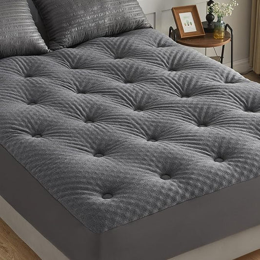 QUIETSEA Reversible Twin XL Mattress Topper Egg Crate Memory Foam Mattress Topper, Bamboo Viscose Mattress Pad Twin XL, Noiseless Waterproof Mattress Cover with Deep Pocket up to 21"(39" x 80", Grey)
