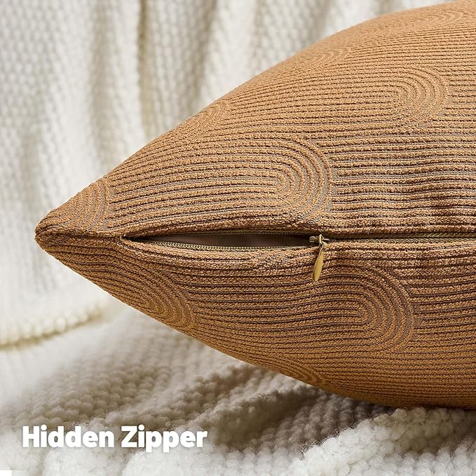 FUTEI Bronze Chenille Decorative Throw Pillow Covers 24x24 Inch Set of 2,Soft Cozy Striped Geometric Patterns European Cushion Case,Modern Home Decor for Couch Bed Living Room