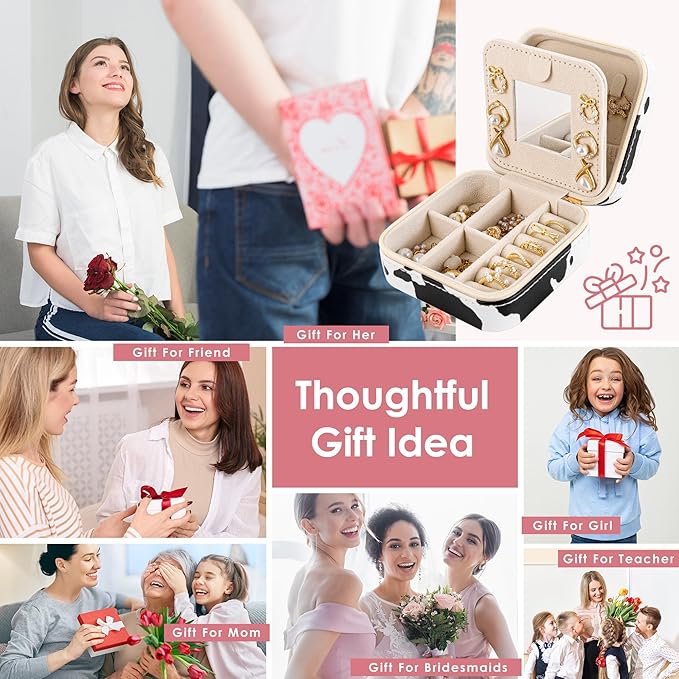 Cow Print Trave Jewelry Case, Animal Print Jewelry Box for Women Girl, Trinket Box Organizer, Adorable Birthday Gradution Gift