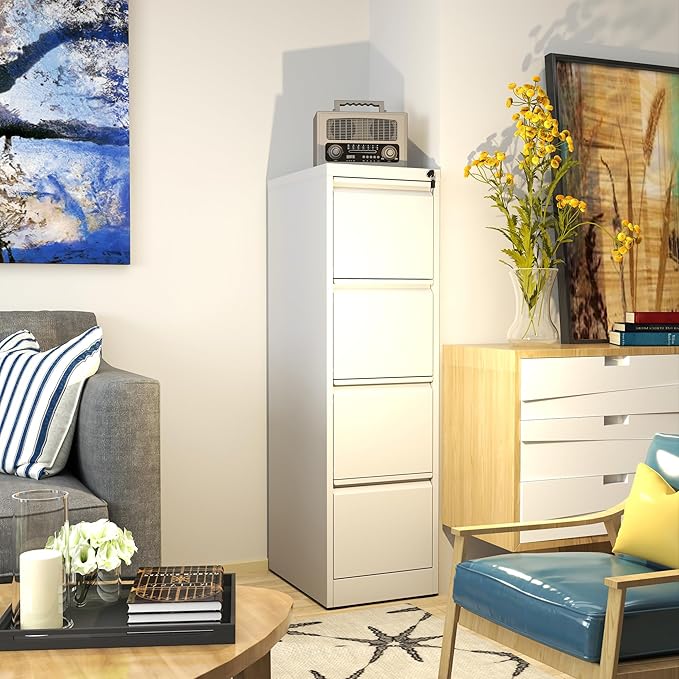 AQY 4 Drawer File Cabinet with Lock, Metal Filing Cabinet for Home Office,Vertical Storage Drawer for Hanging A4/Letter/Legal Size Files, Assembly Require