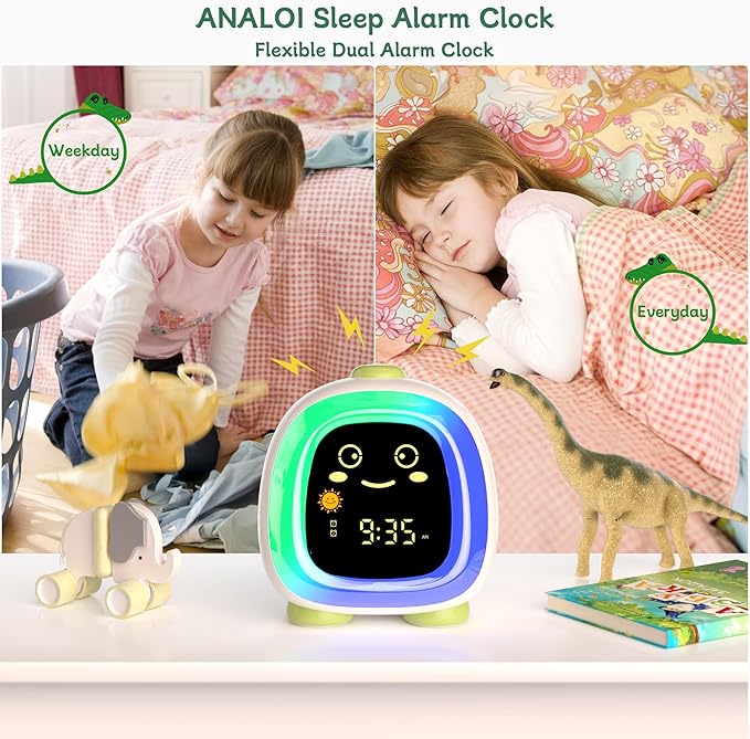 OK to Wake Clock for Kids, Kids' Alarm Clock with Night Light, Stay in Bed Clock - Sleep Trainer with Nap Timer - Cute Decor, Dinosaur Model Gift Idea