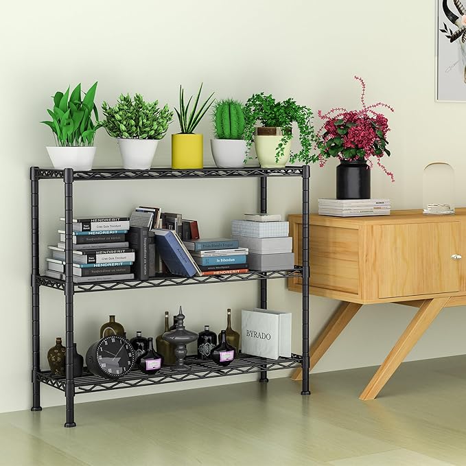 3-Shelf Adjustable Heavy Duty Storage Shelves,36" Wx14 Dx35.8 H Metal Organizer Wire Rack for Laundry Bathroom Kitchen Pantry Closet Garage Shelving Black