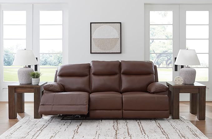 Signature Design by Ashley VonRyan Modern Leather Match Power Reclining Sofa with USB Ports, Dark Brown