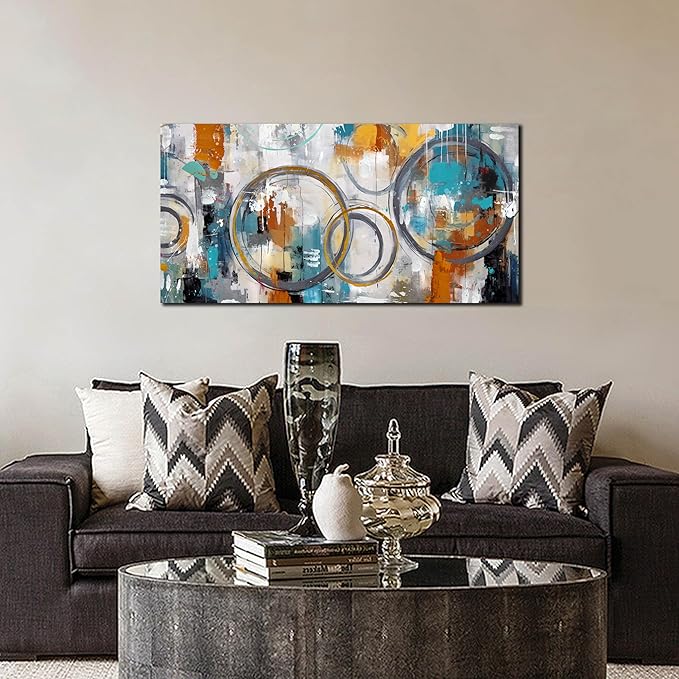 Abstract Painting for Living Room Canvas - Modern Art Work for Office Walls Ready to Hang 20" x 40"