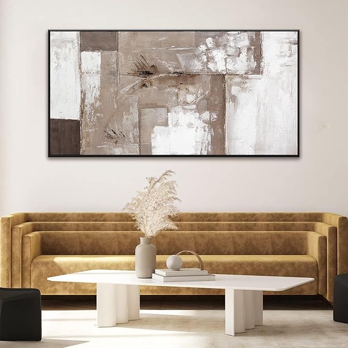 Large Abstract Wall Art For Living Room Decor Grunge Room Decor Art Canvas Art Wall Decor 29" X 58" With Framed Painting Brown Grey And White Wall Art For Bedroom Home Office Dining Room Decoratio