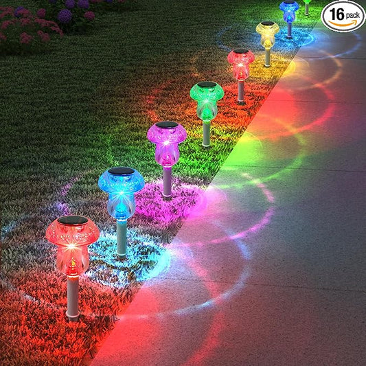 Solar Lights Outdoor, 16 Pack Mushroom Lights Outside Waterproof, Solar Powered LED Lighting for Garden, Yard, Landscape, Path, Pathway, Lawn, Walkway, Driveway, Backyard Decor (Color Changing)