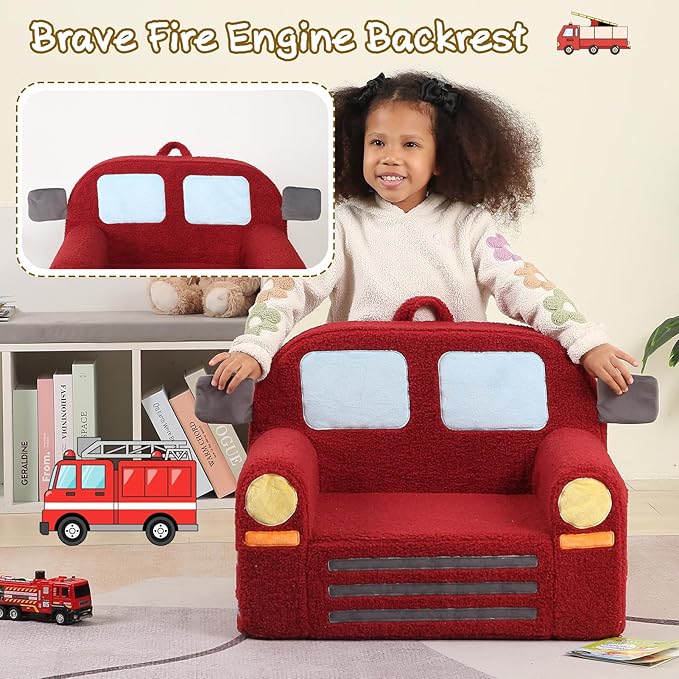 Comfy Toddler Chair, Kids Fire Engine Couch for Boys, Fire Truck
