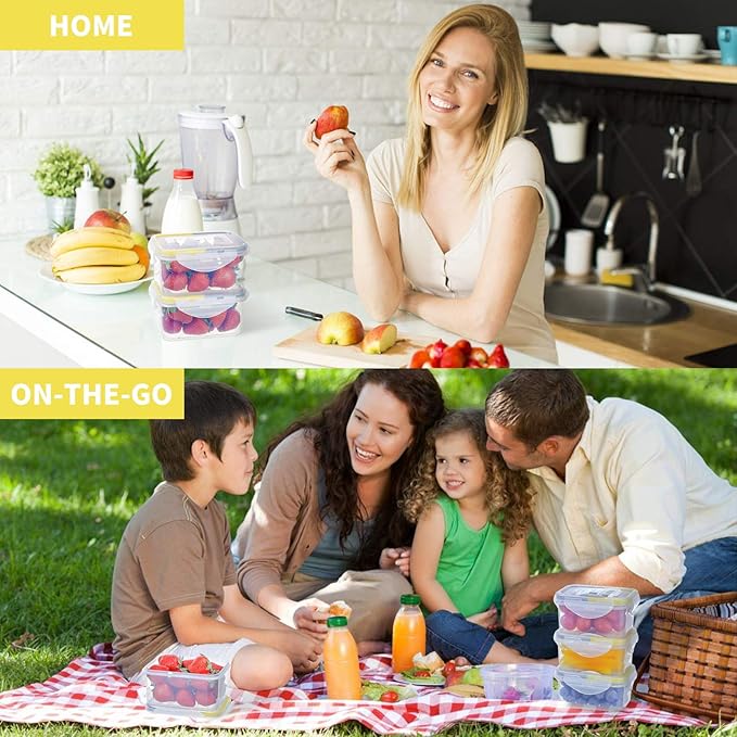 KIGI 4 PACK 6OZ Small Plastic Food Storage Container Set Portion Control Mini Bento Box Leaf-proof To-go Container with Lids