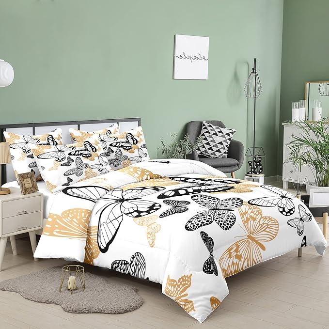 Tailor Shop Butterfly Comforter Set for Girls Kids Adults Ultra Soft Flying Butterflies Pattern Bedding Sets Twin Size with 1 Comforter and 1 Pillowcase…